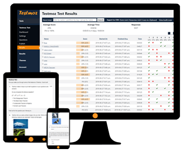 A screenshot of the Testmoz quiz builder